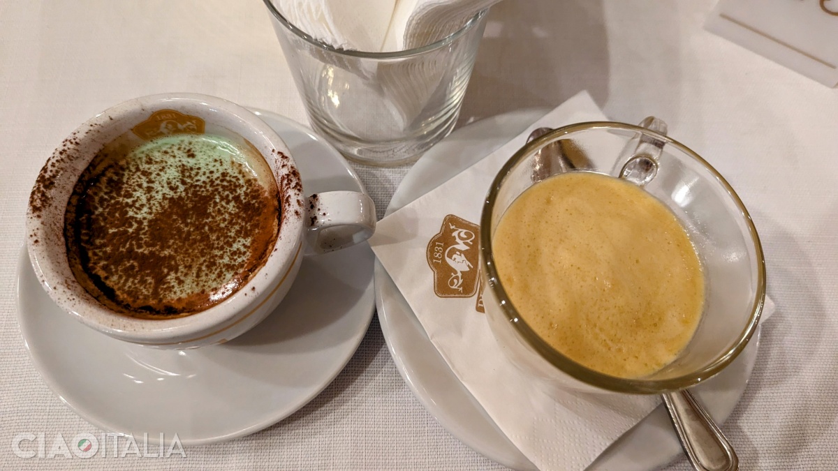 Faimoasele specialități ale Cafenelei Pedrocchi: cafea cu mentă și zabaione