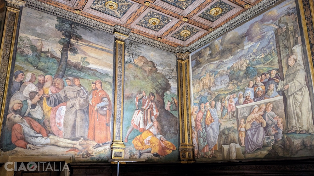 Tițian (1511) - "Sf. Anton reface piciorul unui t&acirc;năr (st&acirc;nga) și "Soțul gelos, care &icirc;și &icirc;njunghie soția (centru)