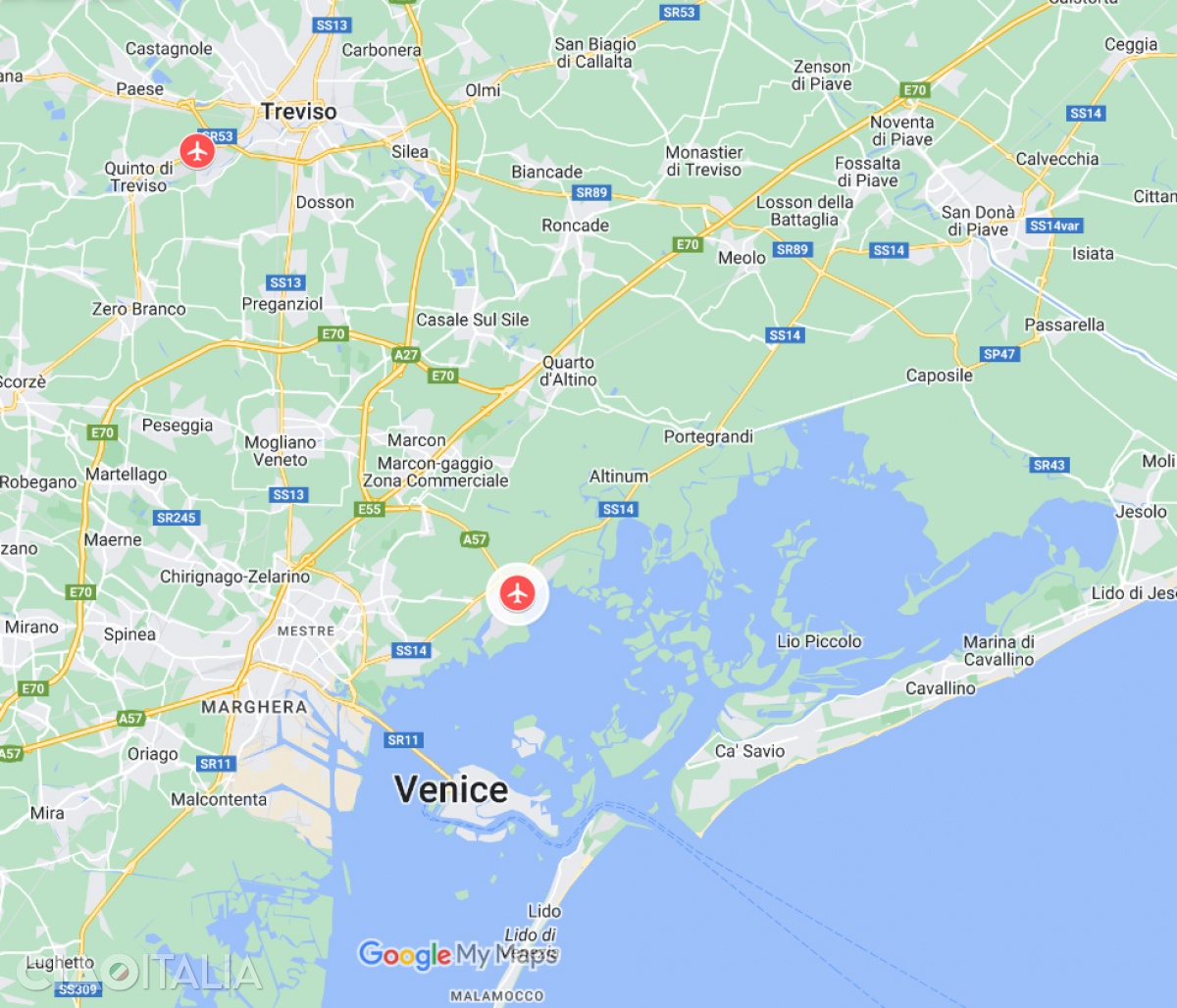 Hartă aeroporturi Veneția