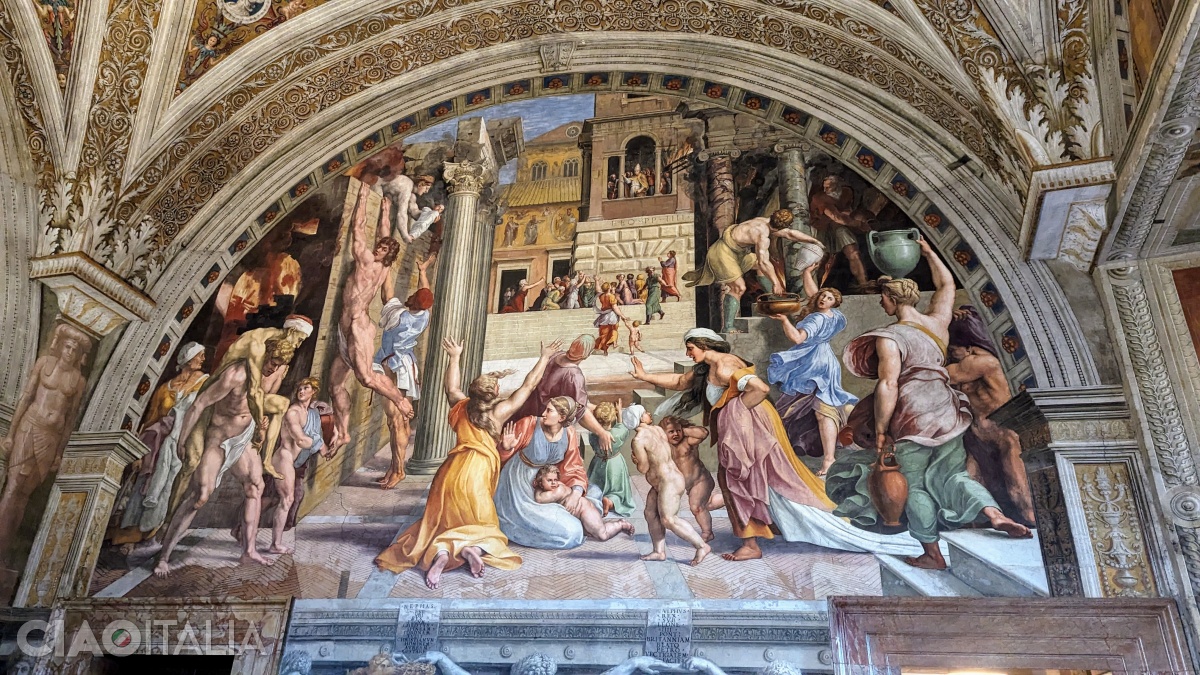 În fresca Incendiul din Borgo influența lui Michelangelo asupra lui Rafael este evidentă.