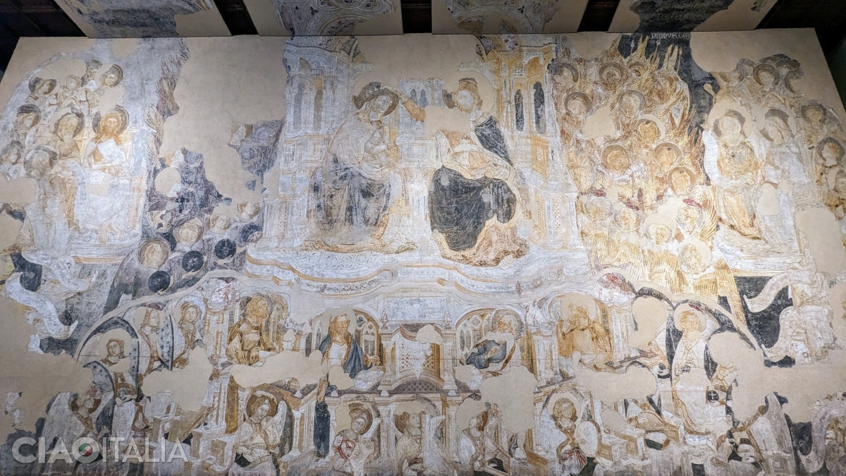 Resturile frescei lui Guariento, care se afla sub Paradisul lui Tintoretto.