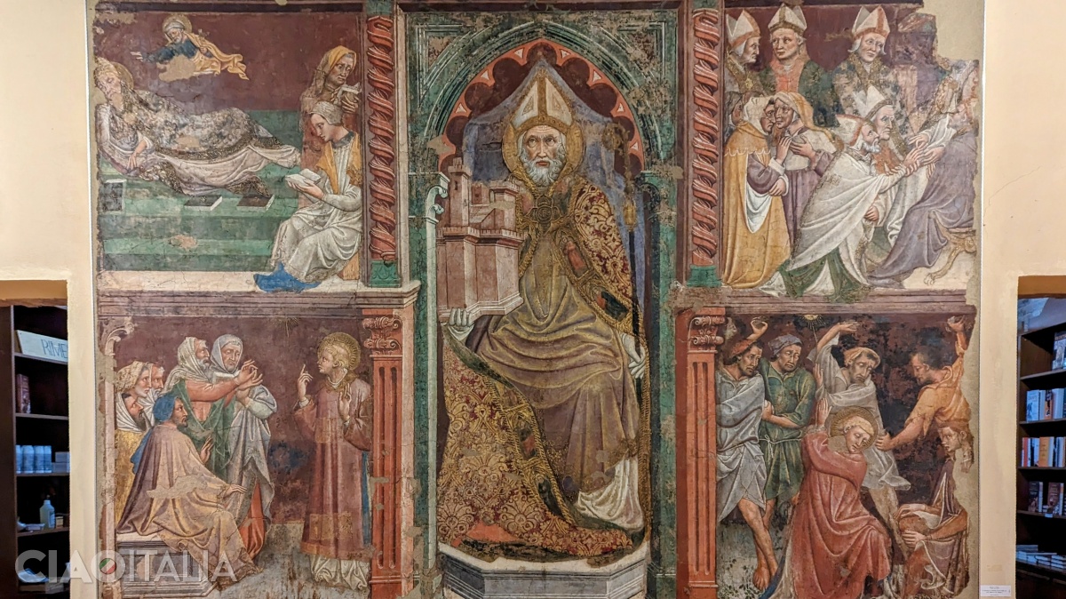 Episoade din viața sfinților Petroniu (în centru) și Ștefan (Michele di Matteo, sec. XV)