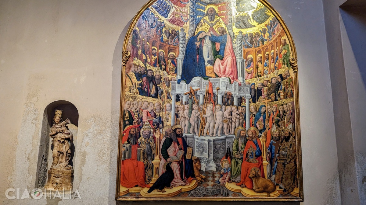 Antonio Vivarini și Giovanni d'Alemagna - "Încoronarea Fecioarei" (sec. al XV-lea, dreapta) și Fecioara cu Pruncul (sculptor venețian, sec. al XIV-lea)