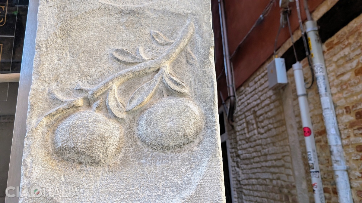 Pe st&acirc;lpul de la nr. 374 sunt două piersici at&acirc;rnate de o creangă.