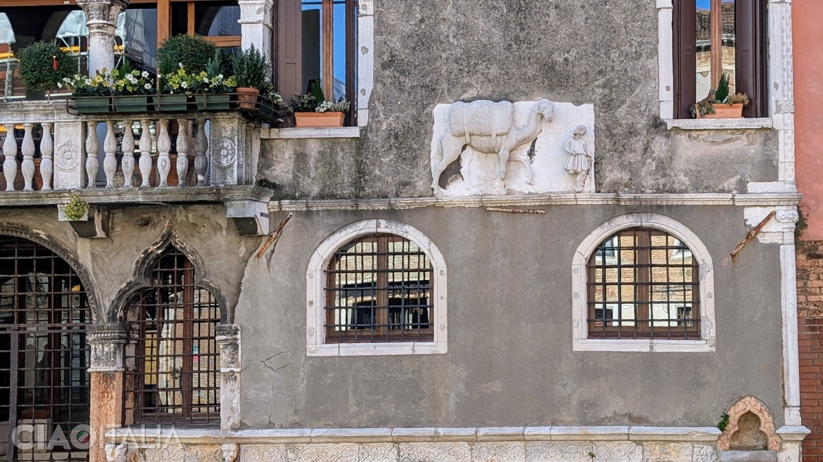 Palazzo Mastelli are pe fațadă un relief cu o cămilă, de la care își ia porecla. În dreapta jos este o mică fântână în stil oriental, din care beau apă cei care treceau cu barca pe canal.
