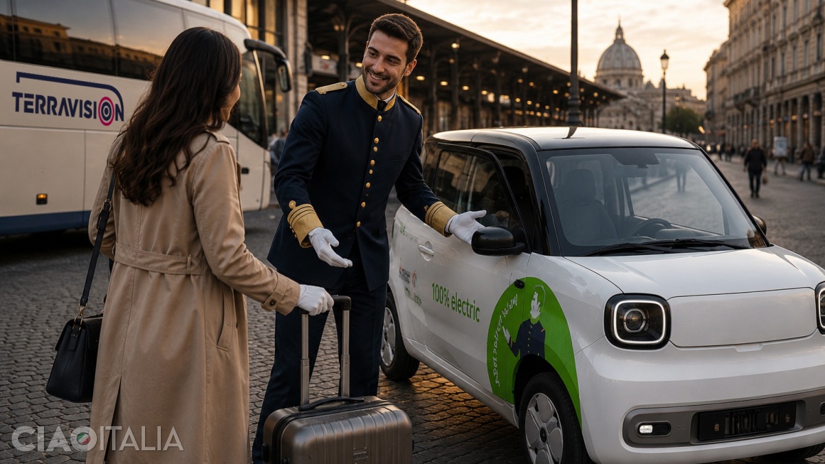 Alegând serviciul TerraFast, vei avea asistent personal și transfer cu mașina electrică de la gară la destinația dorită.